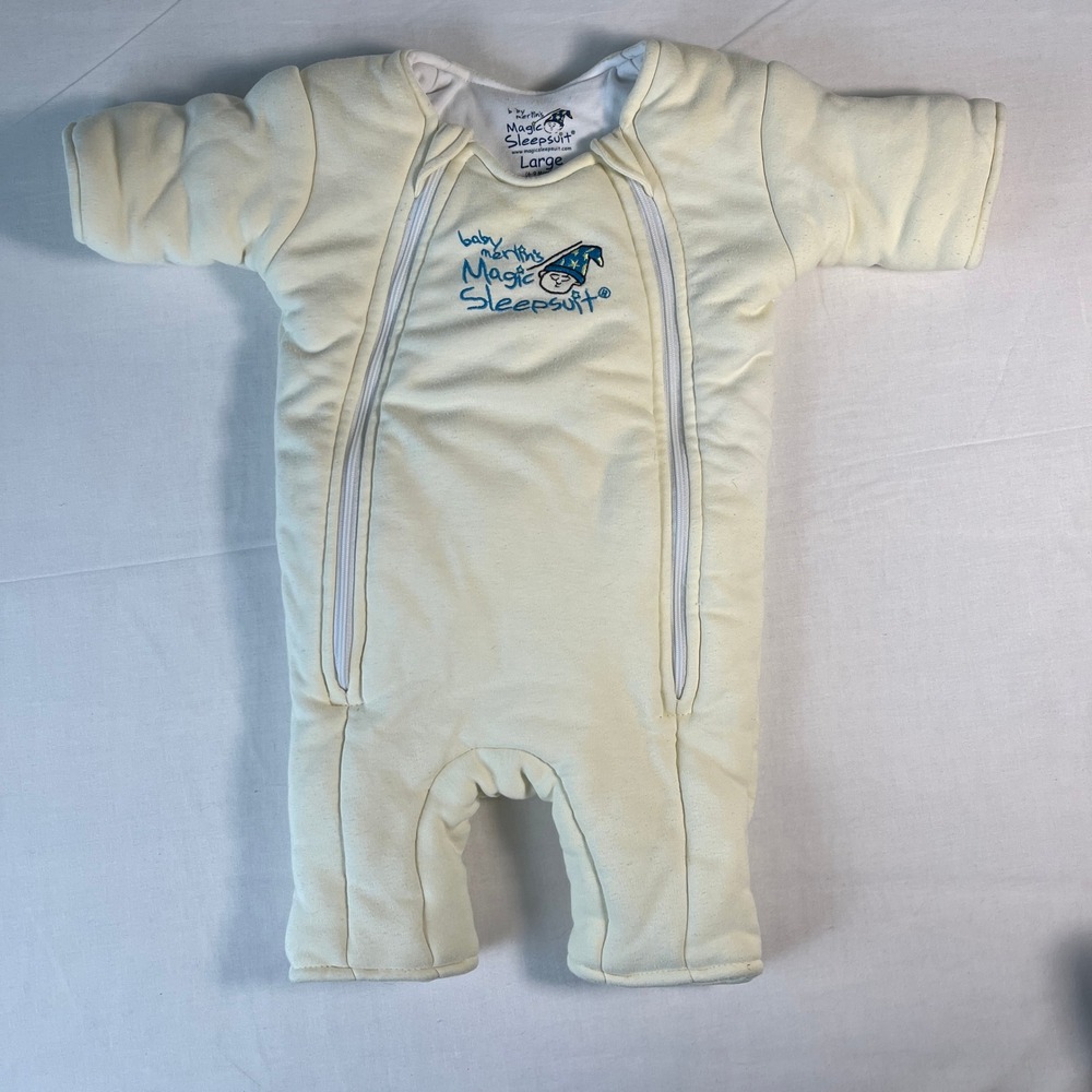 Baby Merlin Magic Sleepsuit Kids 6-9 Months Cream Excellent Swaddle Transition